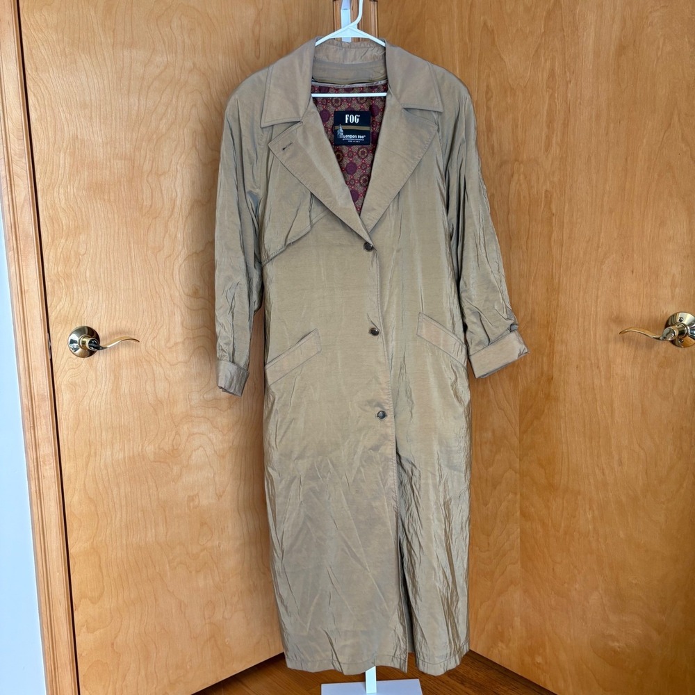 London Fog Metallic Tan‎ Trench Coat Classic Full Length Outerwear Women